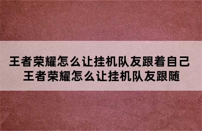 王者荣耀怎么让挂机队友跟着自己 王者荣耀怎么让挂机队友跟随